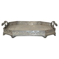 Spanish Silver Ornate Large Footed Serving Tray with Handles Trademark