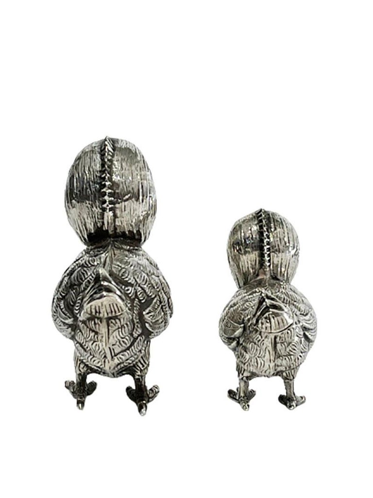 Spanish Silver Salt and Pepper Shakers in the Shape of Chicks, 1940s