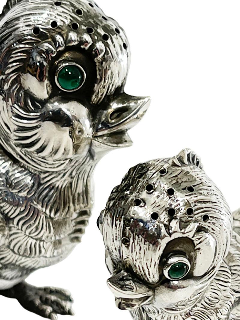 20th Century Spanish Silver Salt and Pepper Shakers in the Shape of Chicks, 1940s For Sale