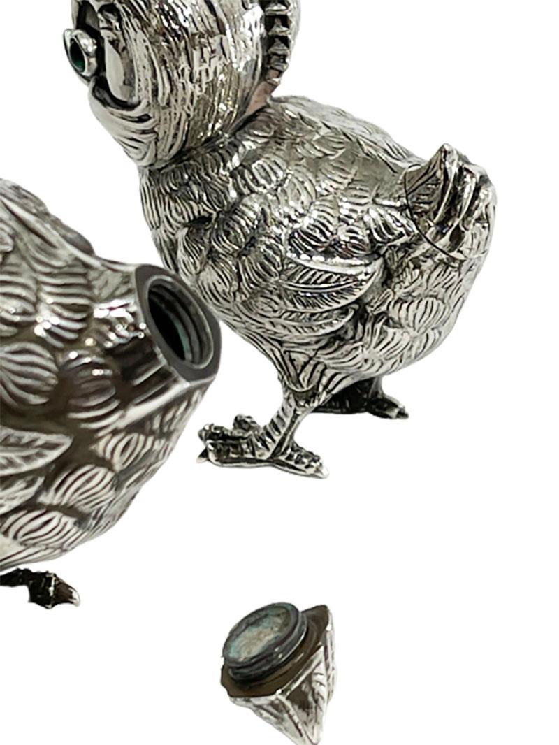 Spanish Silver Salt and Pepper Shakers in the Shape of Chicks, 1940s For Sale 1
