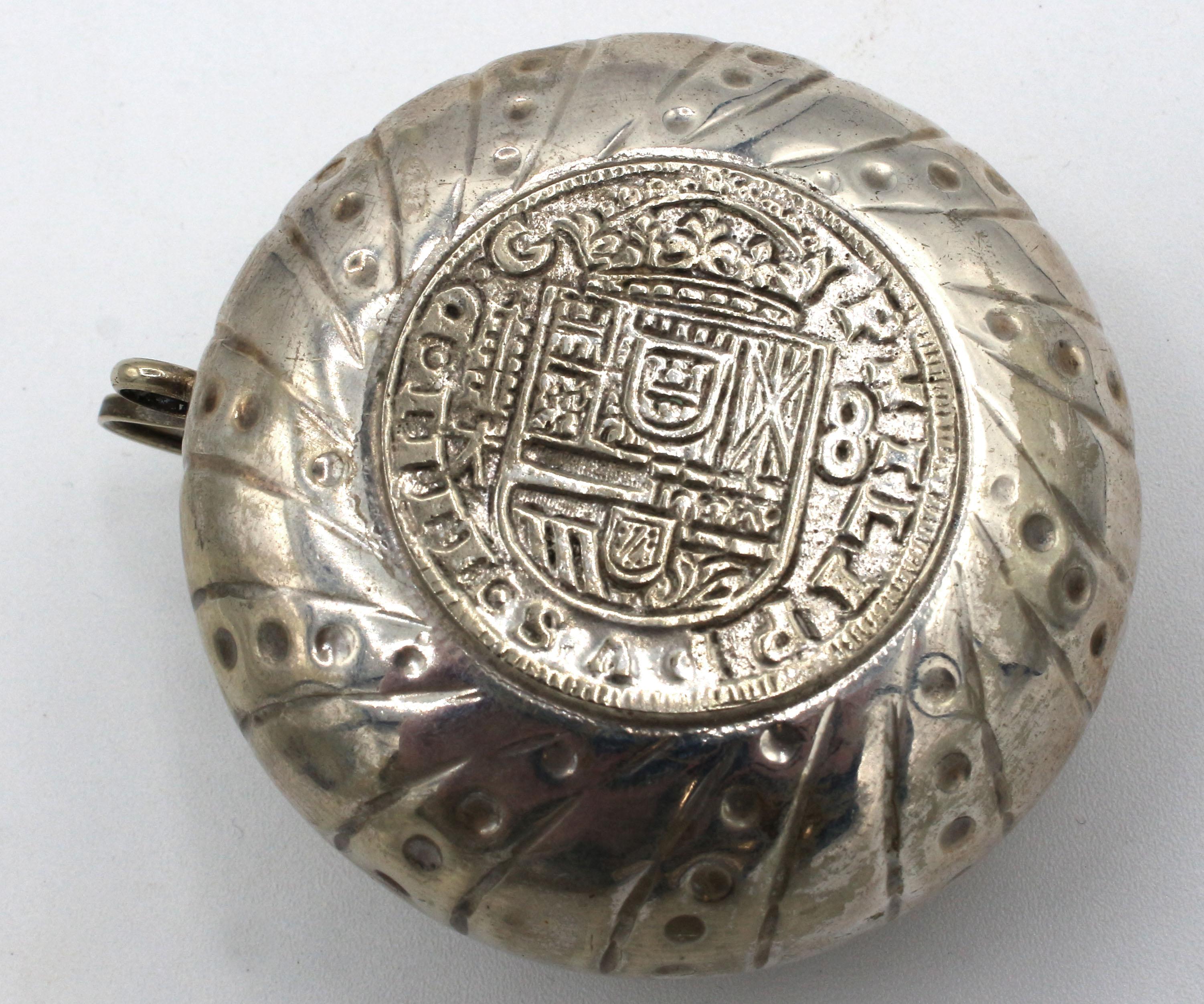 19th Century Spanish Silver Testavin with 1633 Coin Inset, Reign of Phillip IV For Sale