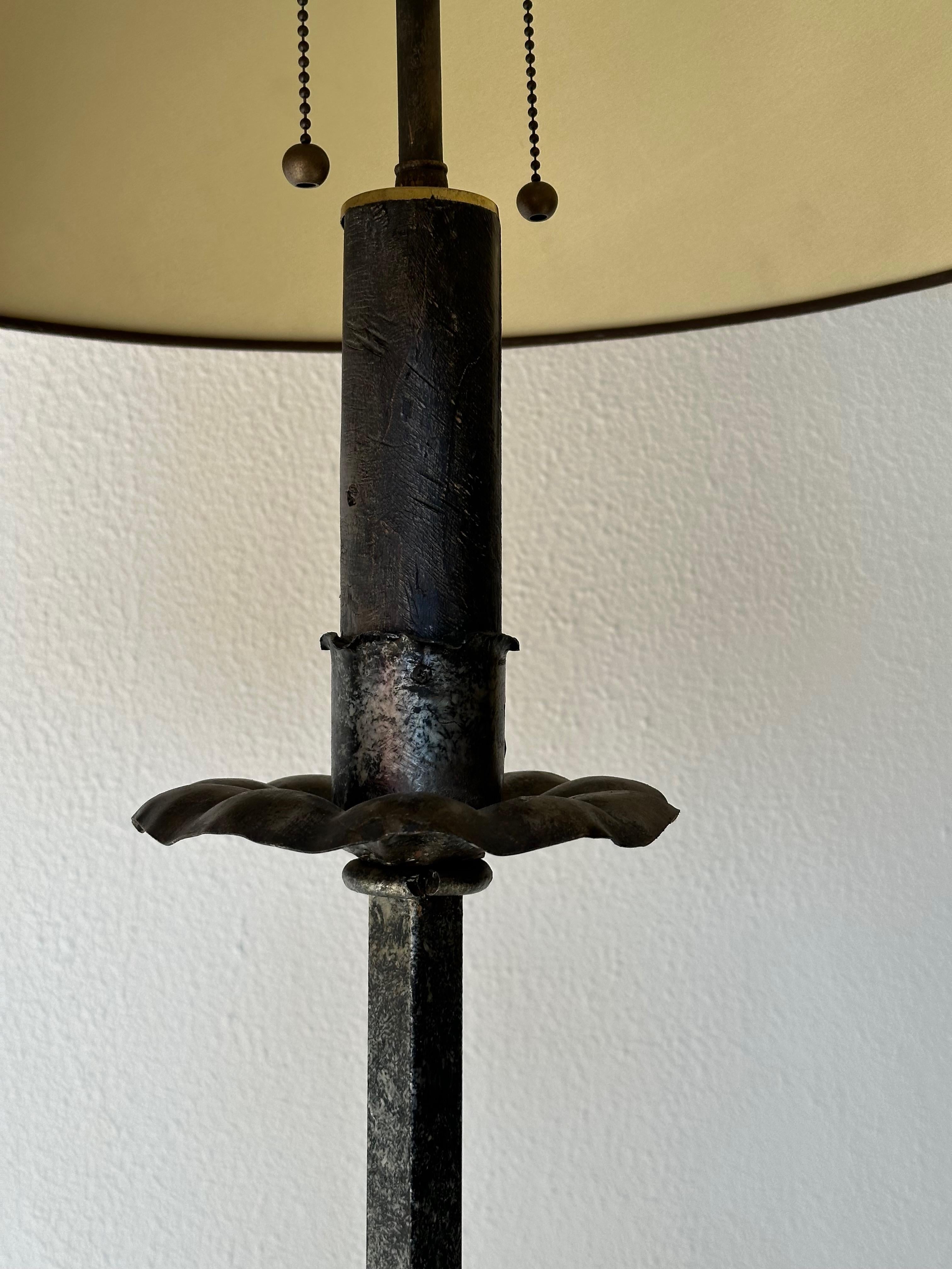 Spanish Silvered Iron Floor Lamp on a Tripod Base For Sale 5