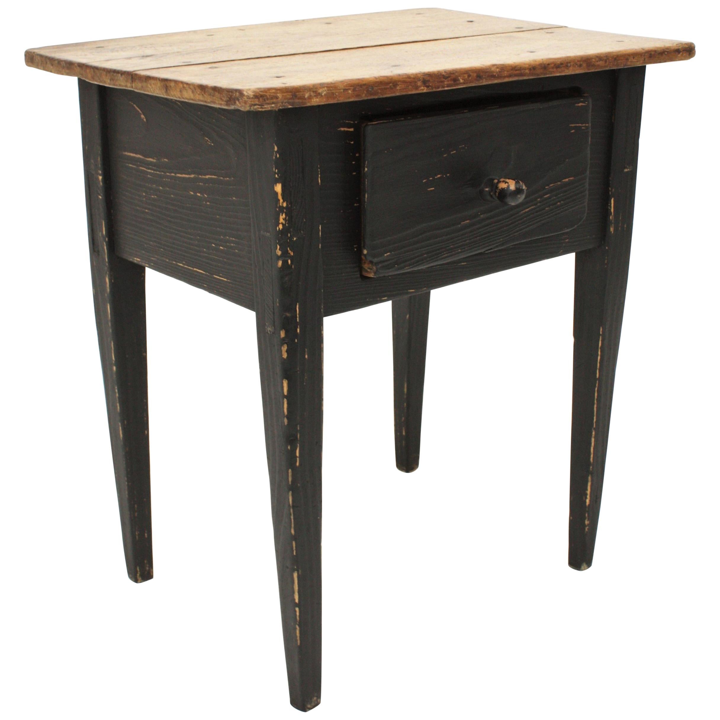 Painted Spanish Single Drawer Rustic Table in Black Patina