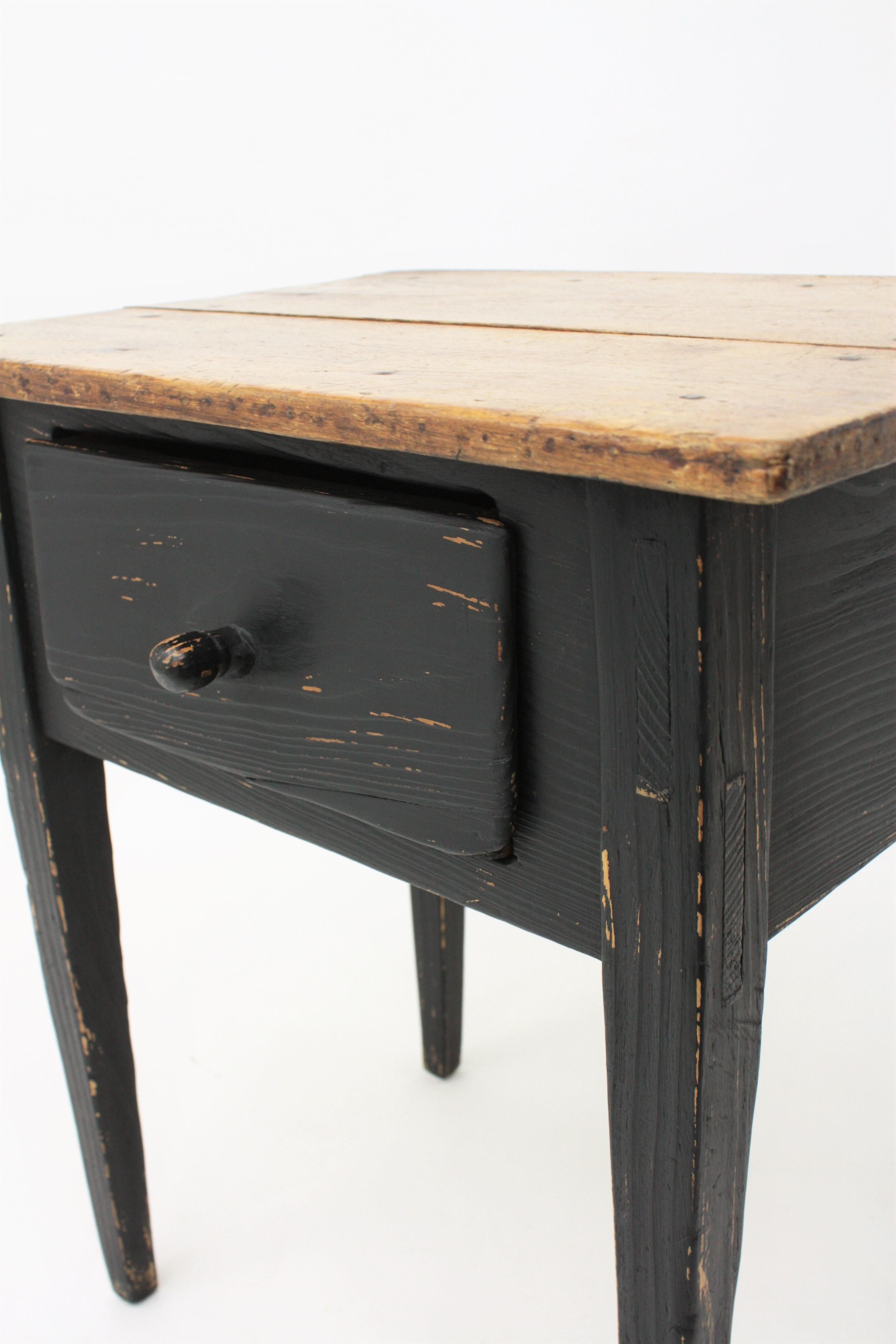 20th Century Spanish Single Drawer Rustic Table in Black Patina