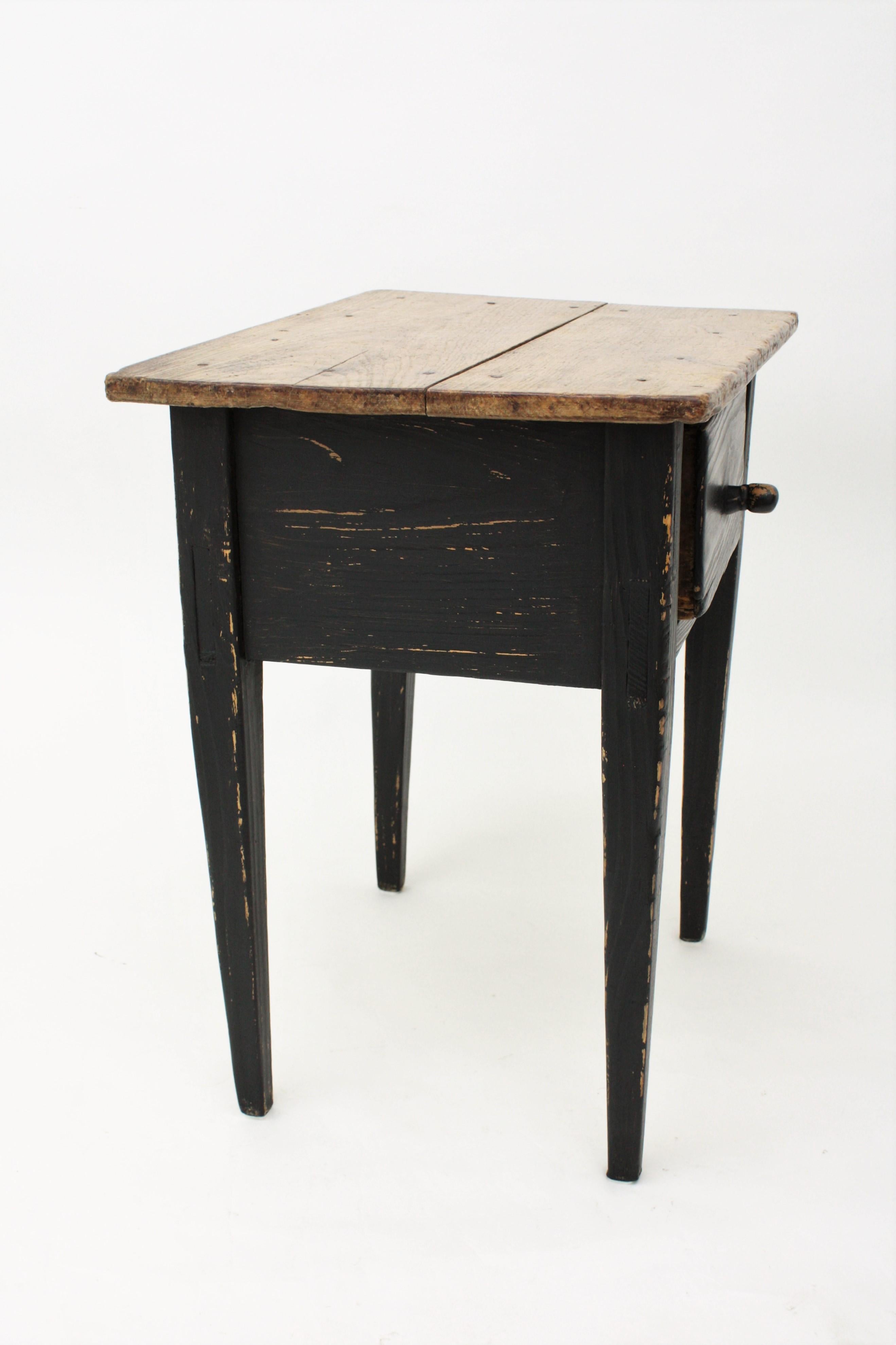 Wood Spanish Single Drawer Rustic Table in Black Patina