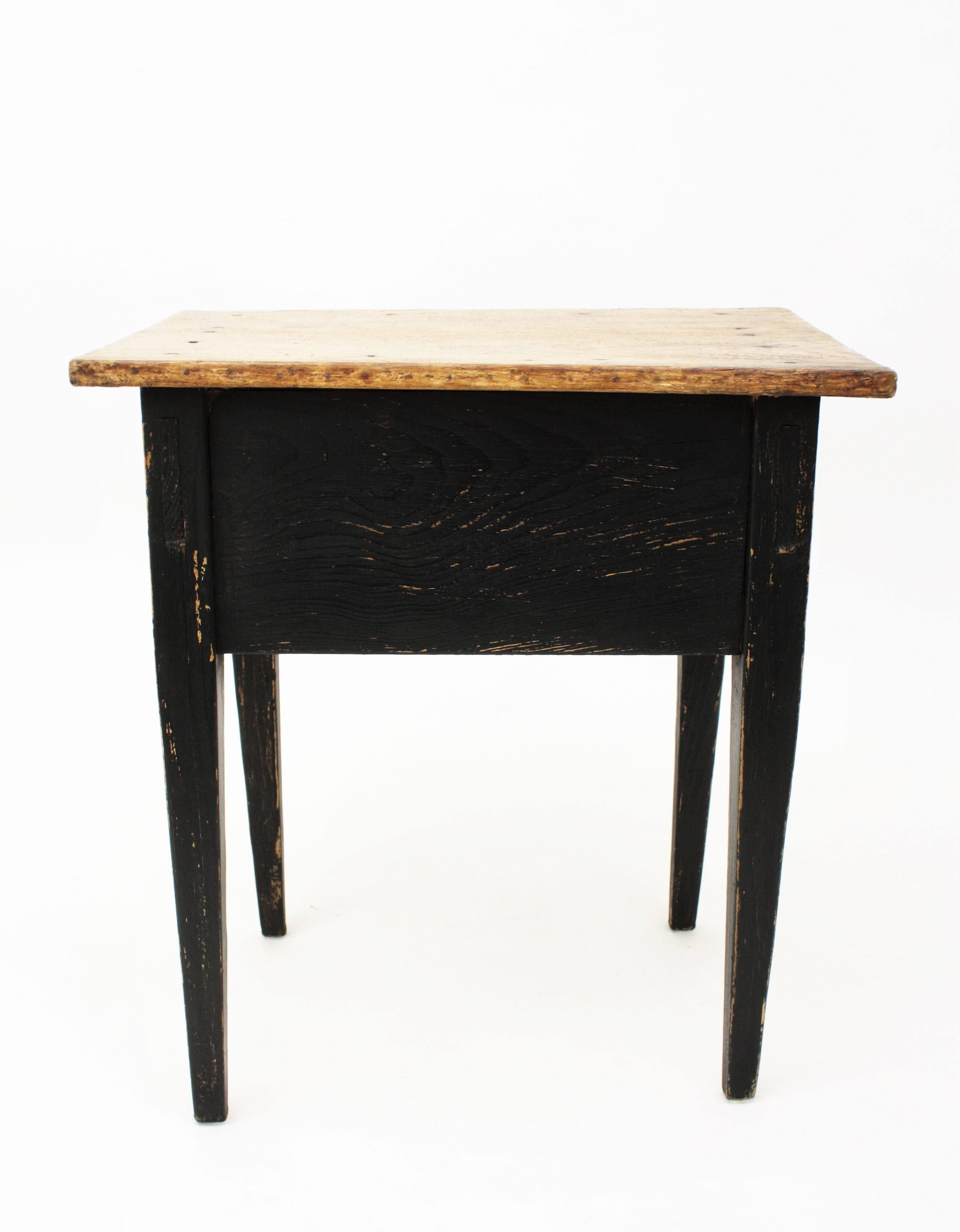 Spanish Single Drawer Rustic Table in Black Patina 1