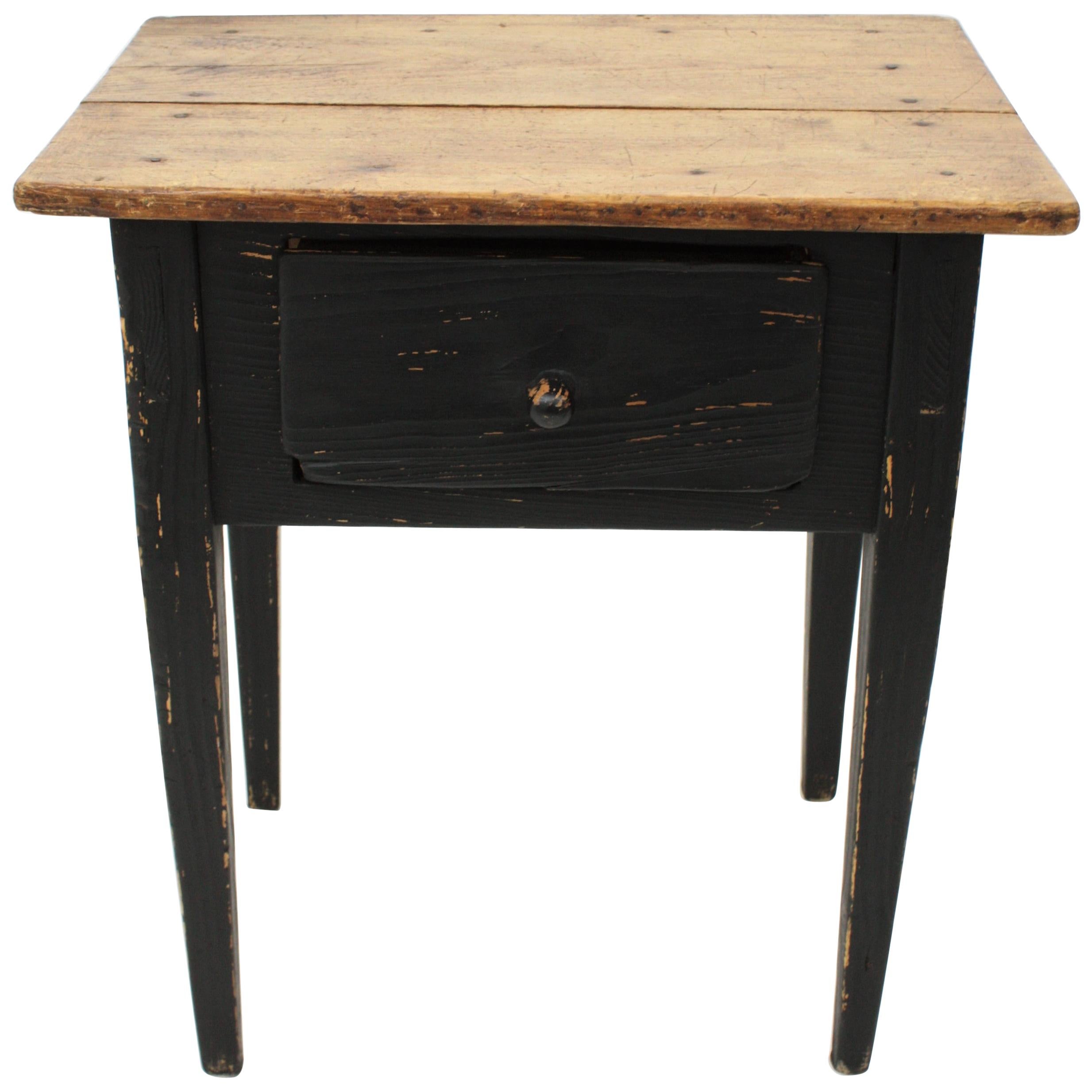 Spanish Single Drawer Rustic Table in Black Patina