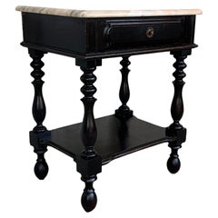 Spanish Single Drawer Side Table with ebonized finished and marble top