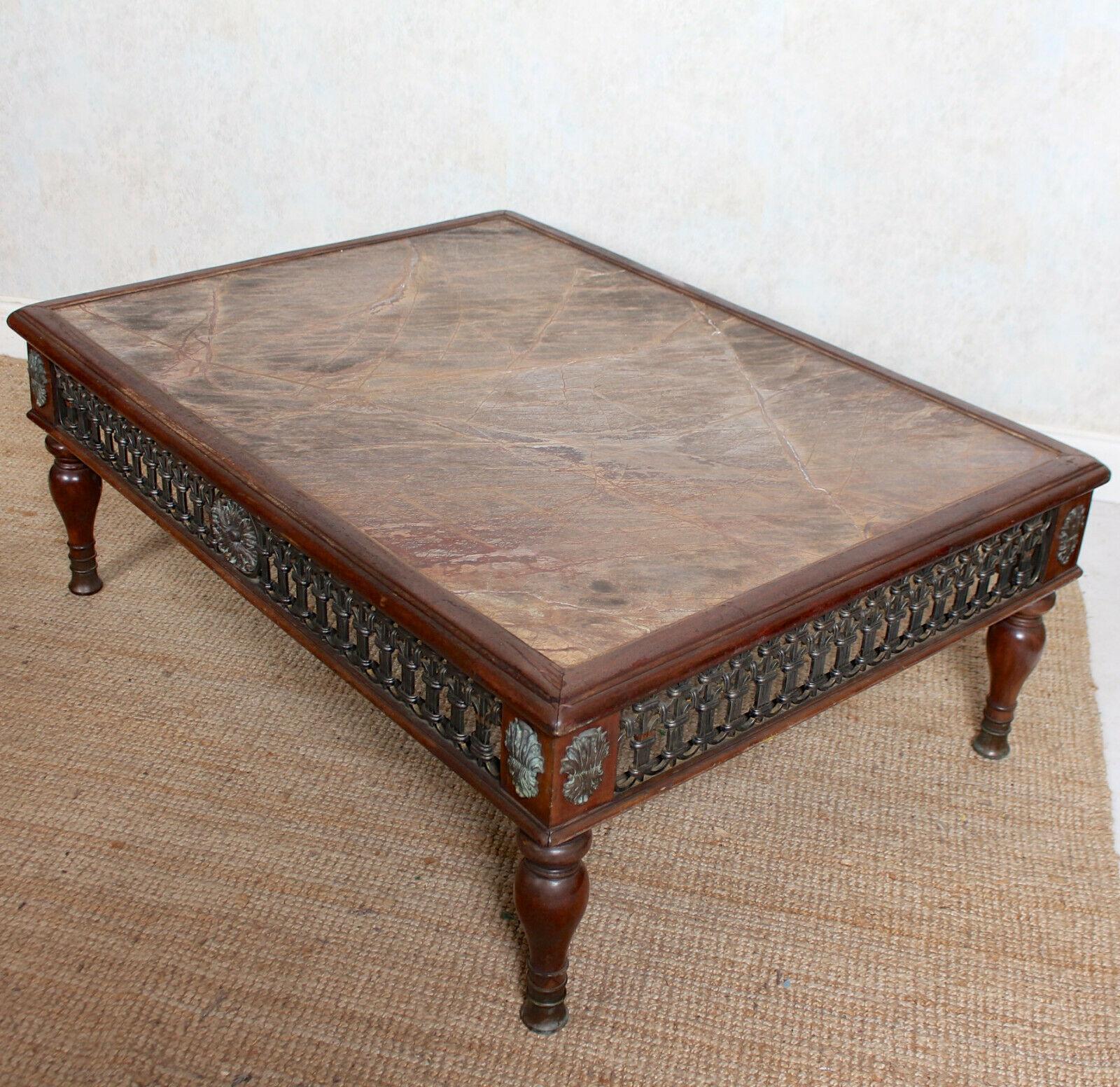Spanish Slate Marble Coffee Table Large Gilt Metal Vintage In Good Condition In Newcastle upon Tyne, GB