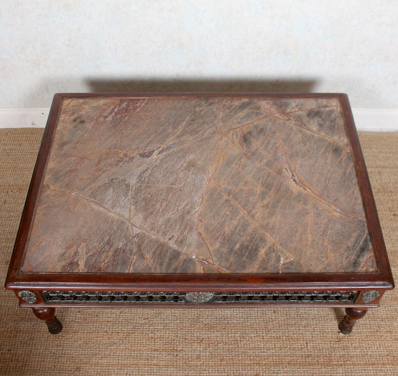 20th Century Spanish Slate Marble Coffee Table Large Gilt Metal Vintage