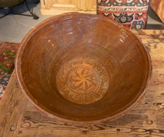 Spanish Small Basin of Glazed Ceramic in Brown Decorated in the Central Part