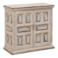 Antique Spanish Smaller-Sized Cabinet with Geometrically Carved Panel Design
