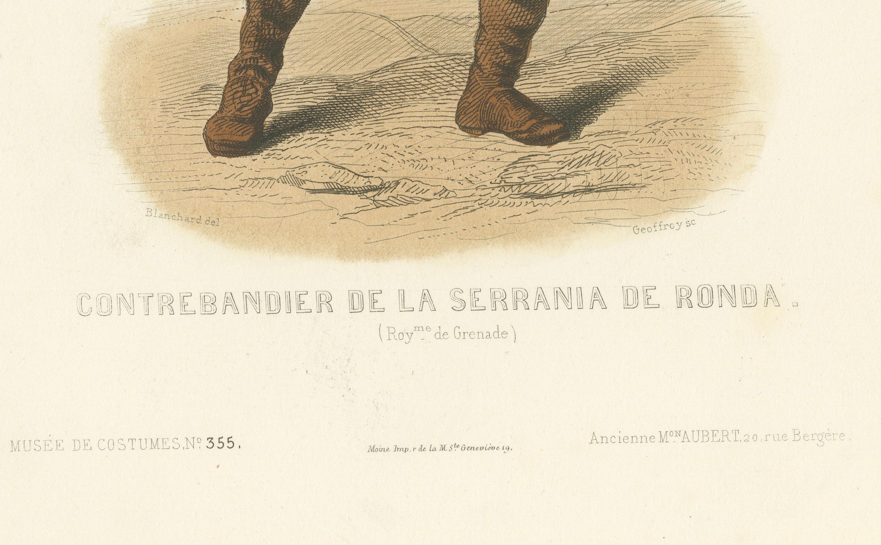 Spanischer Schmuggler aus der Serranía de Ronda - Handkolorierte Lithographie, um 1845 im Zustand „Gut“ im Angebot in Langweer, NL