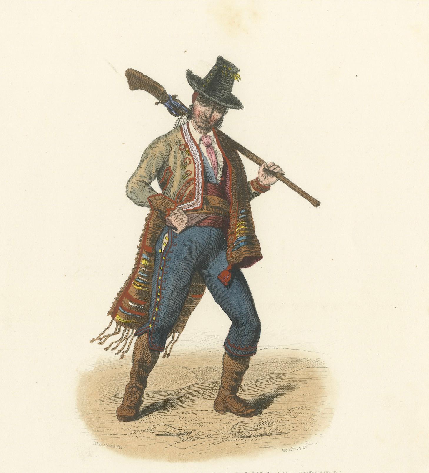 Spanischer Schmuggler aus der Serranía de Ronda - Handkolorierte Lithographie, um 1845 (19. Jahrhundert) im Angebot