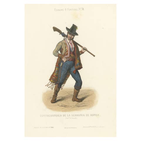 Spanish Smuggler from the Serranía de Ronda – Hand-Colored Lithograph, c.1845