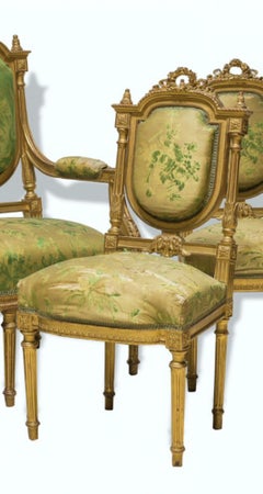 Spanish Sofa Set and Two Louis XVI Style Chairs, 19th Century