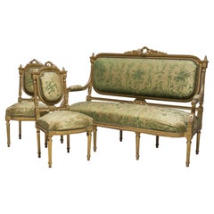 Spanish Sofa Set and Two Louis XVI Style Chairs, 19th Century