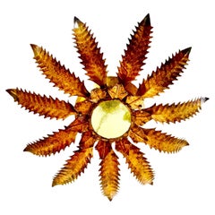 Spanish solar Crown Sunburst lighting gilt gold finish, circa 1950