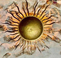 Spanish solar Crown Sunburst wall lighting in Gilt Metal , circa 1950