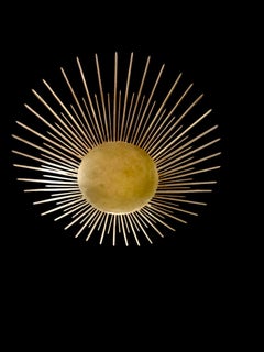 Spanish solar Crown Sunburst wall lighting in Gilt Metal , circa 1950