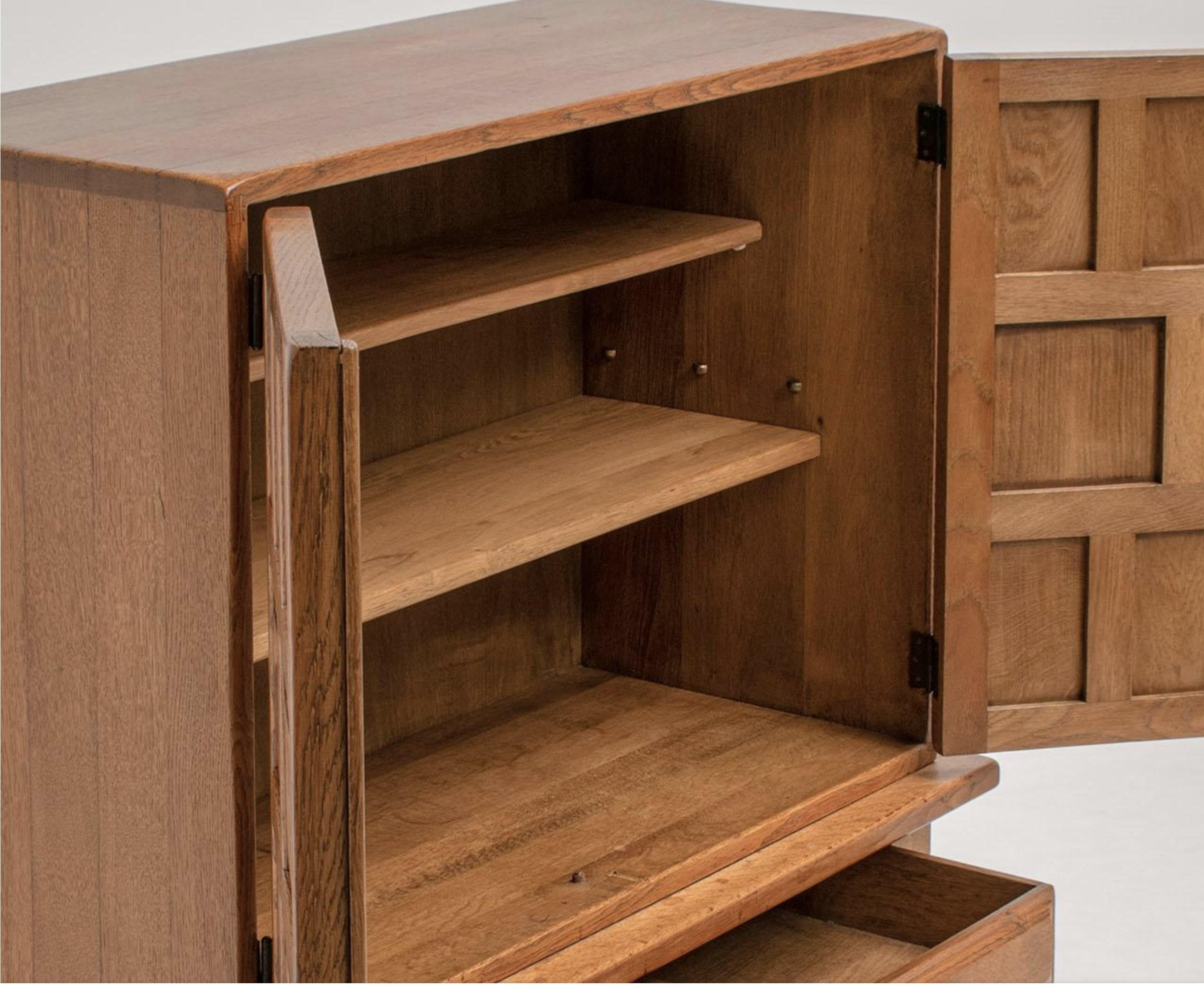 Spanish Solid Oak Brutalist Cabinet with Wrought-Iron Hardware, 1940s For Sale 6