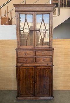 Spanish Solid Oak Wood Display Cabinet - Vitrine Desk with drawers