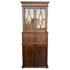 Spanish Solid Oak Wood Display Cabinet - Vitrine Desk with drawers