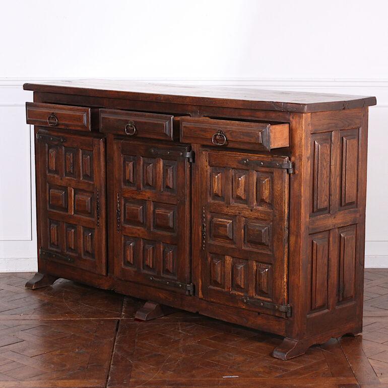 Spanish Colonial Spanish Solid Paneled Oak Buffet with Plank Top