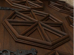 Spanish Solid Walnut Door with Double-Sided Geometric Relief and Original Hard