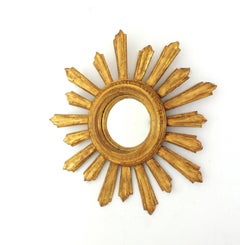 Spanish Starburst Sunburst Mirror in Carved Giltwood, 1950s