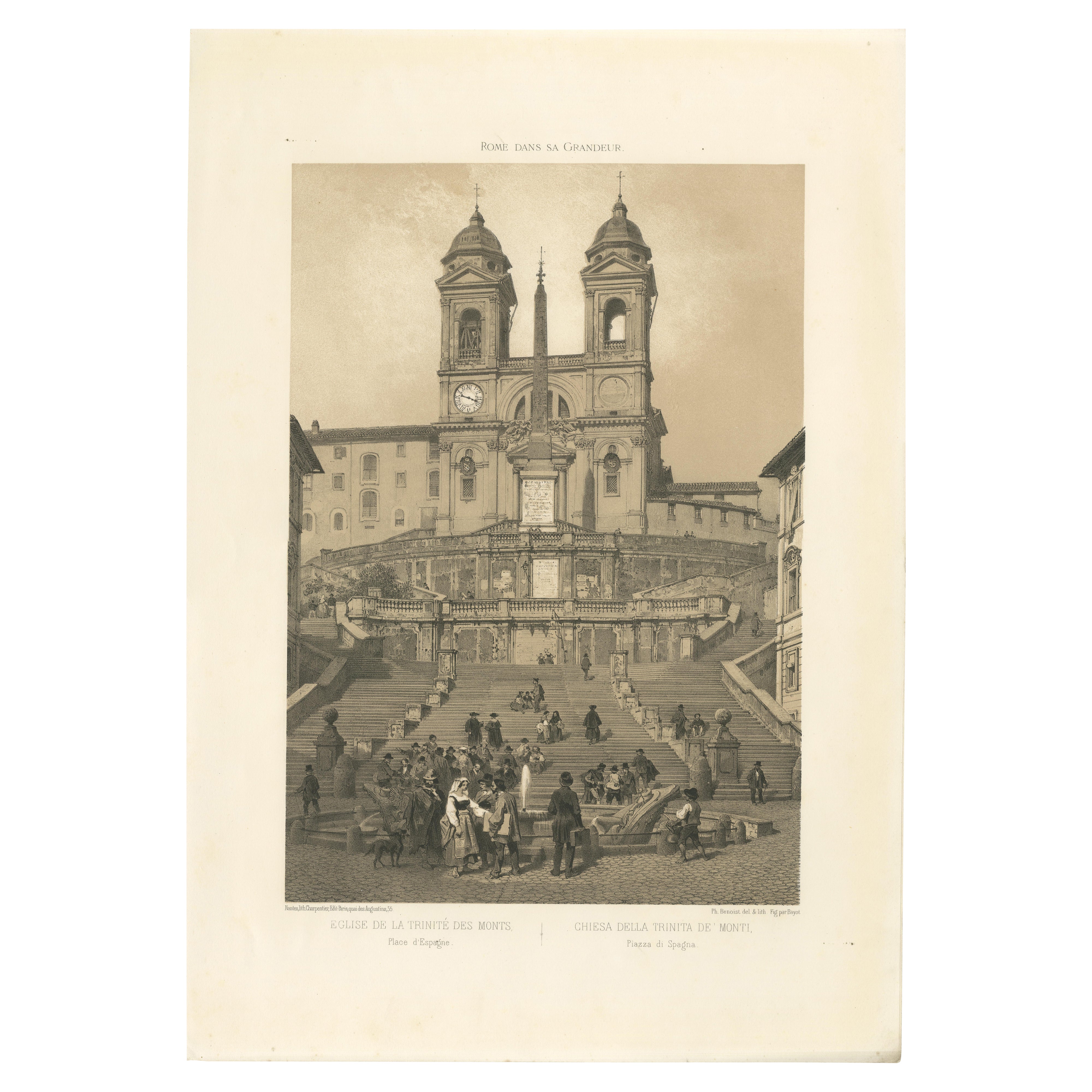 Plaza de España y Trinità dei Monti, Roma - Vista icónica de la ciudad, 1869