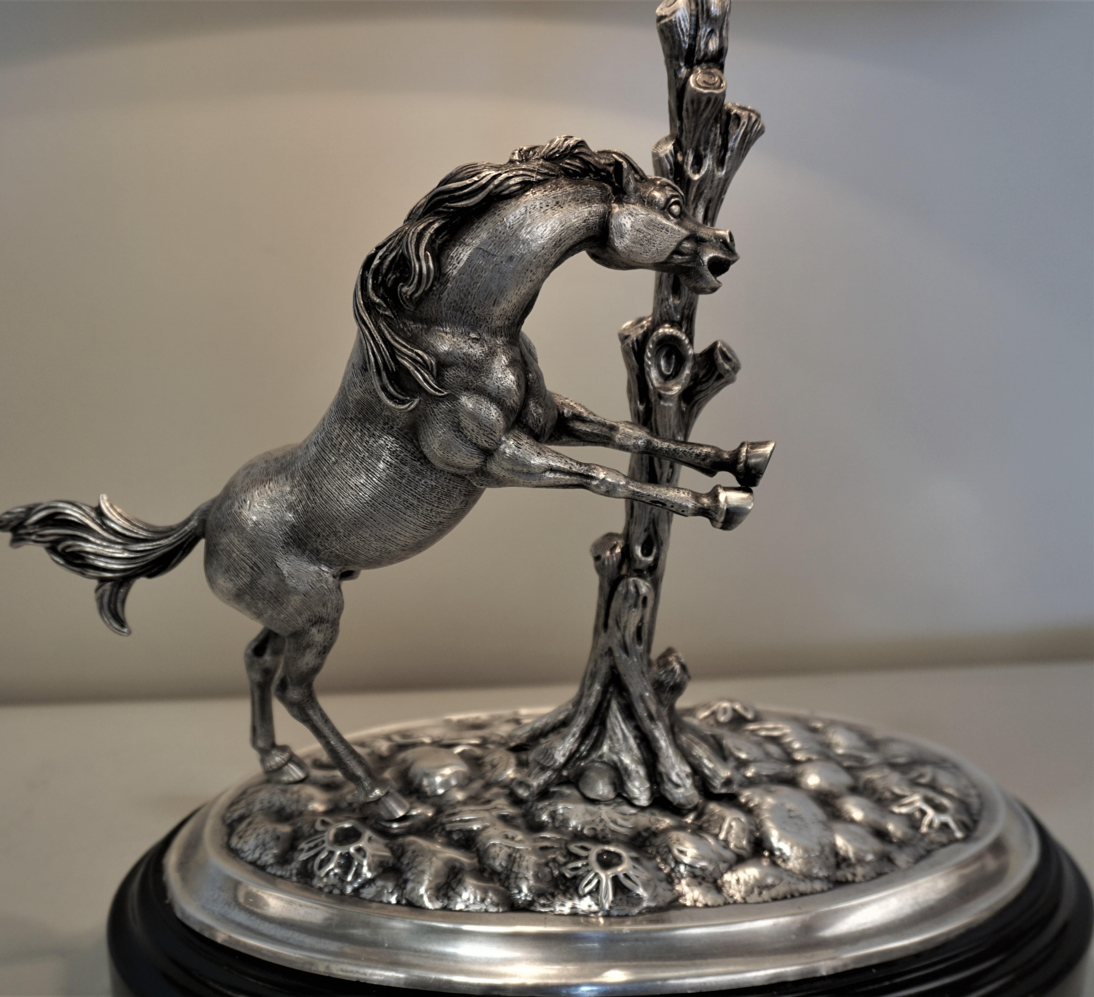 Lacquered Spanish Sterling Silver Horse Table Lamp by Gena