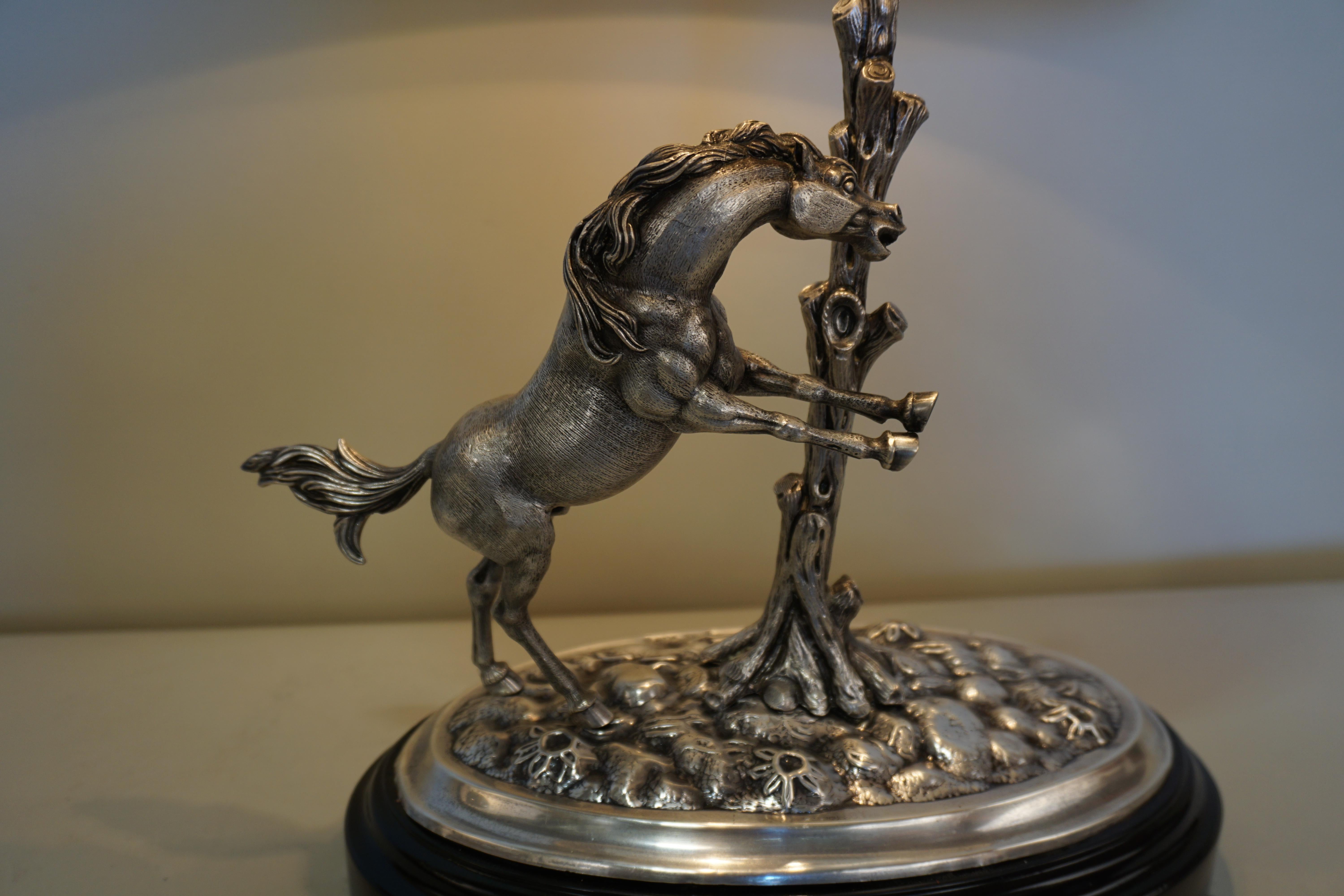 Spanish Sterling Silver Horse Table Lamp by Gena In Good Condition In Fairfax, VA