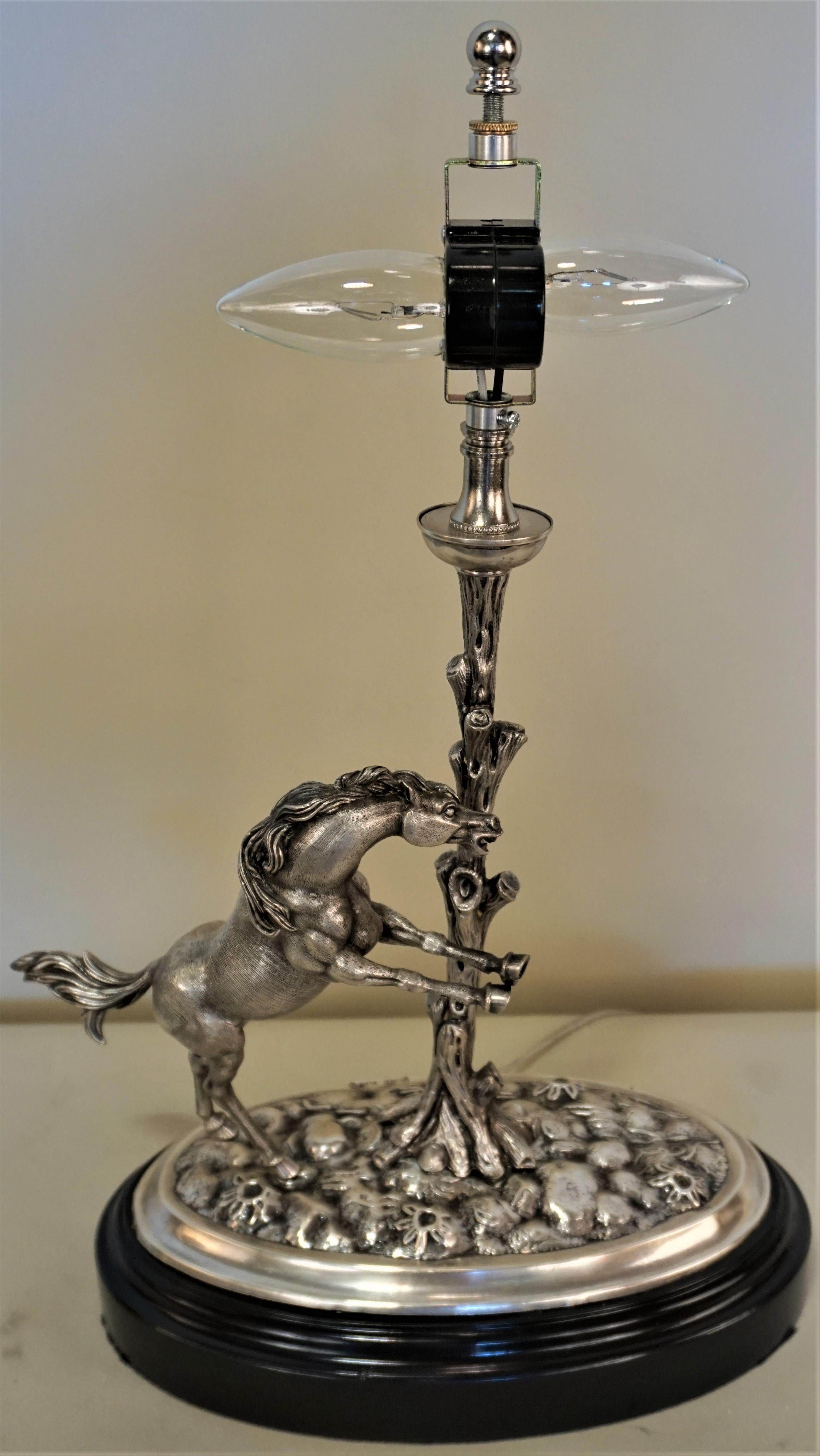 Early 20th Century Spanish Sterling Silver Horse Table Lamp by Gena