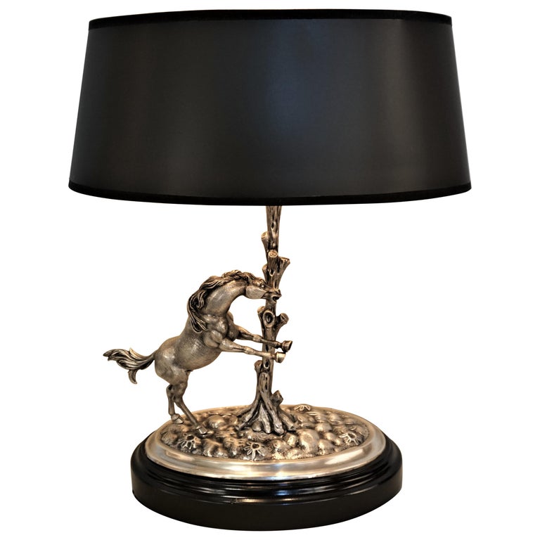Spanish Sterling Silver Horse Table Lamp by Gena at 1stDibs