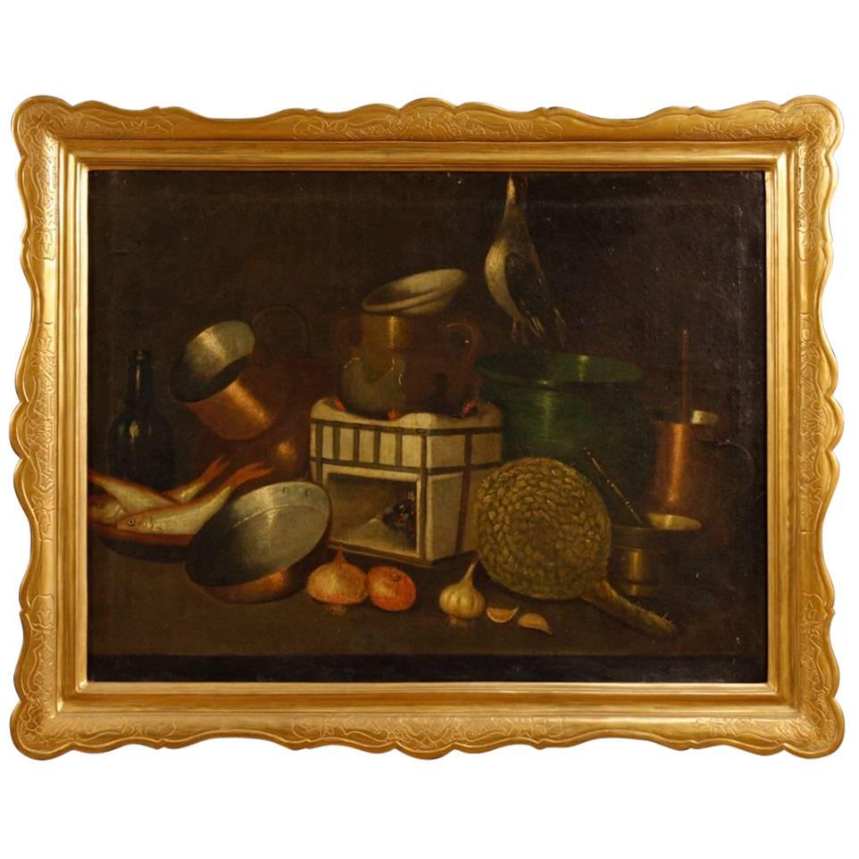 Spanish Still Life Painting Oil on Canvas with Gilt Frame from 20th Century