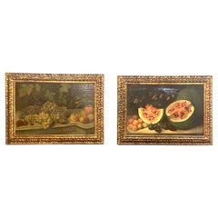 Spanish Still Life, Paintings Oil on Canvas Couple, Grapes, Peaches, Watermelon