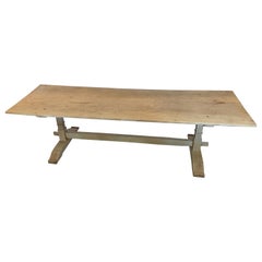 Spanish Stretcher Farm Table Made with Old Pine Bleached Wood