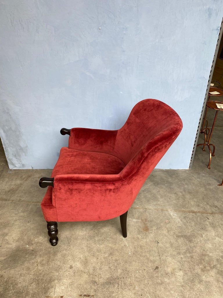 Spanish Style Armchair in Red Velvet For Sale at 1stDibs
