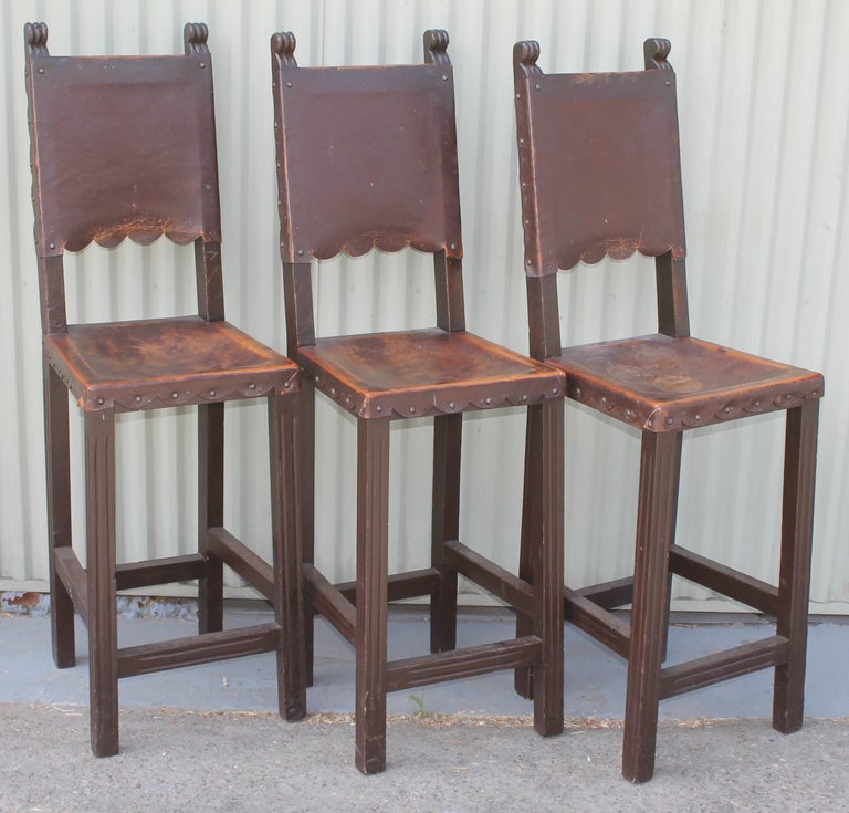 Spanish Style Bar Stools with Leather Seats 3 at 1stDibs spanish bar