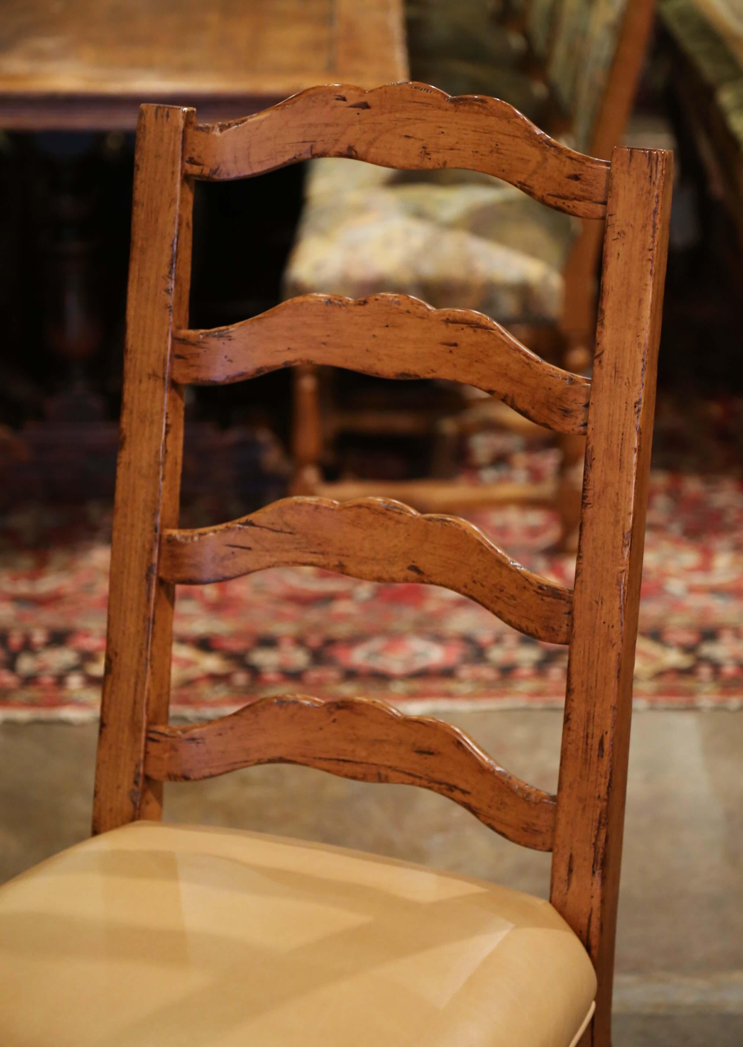 Spanish Style Carved Walnut Refectory Trestle Dining Table and 12 Leather Chairs 5