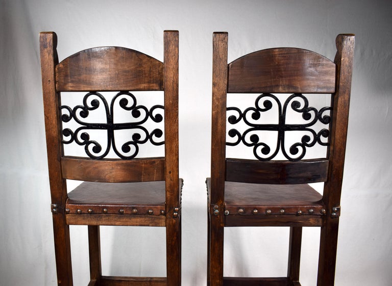 Spanish Style Iron and Leather Barstools For Sale at 1stDibs