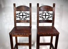 Spanish Style Forged Iron & Leather Barstools