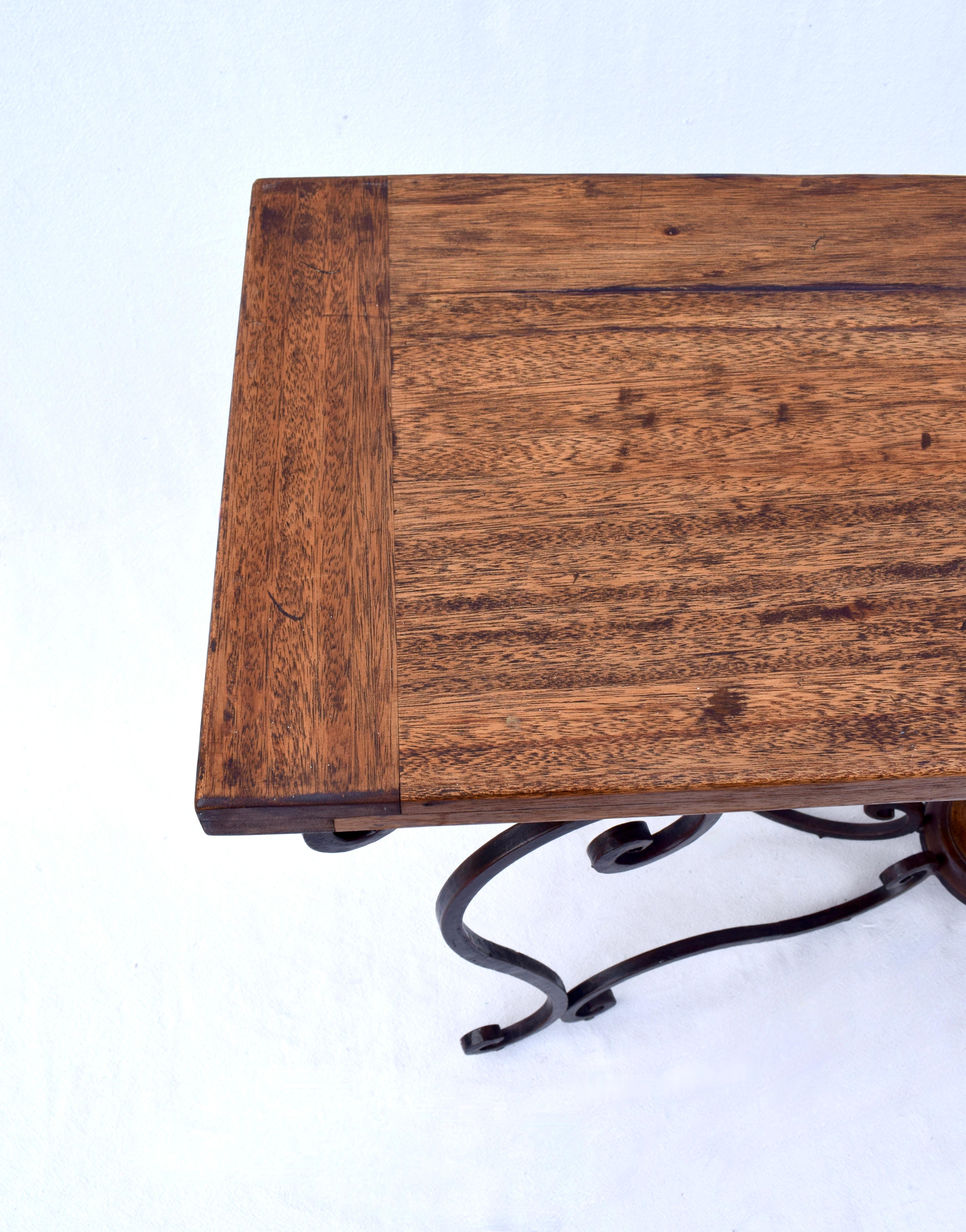 Spanish Style Forged Iron Mahogany Console Table For Sale 4
