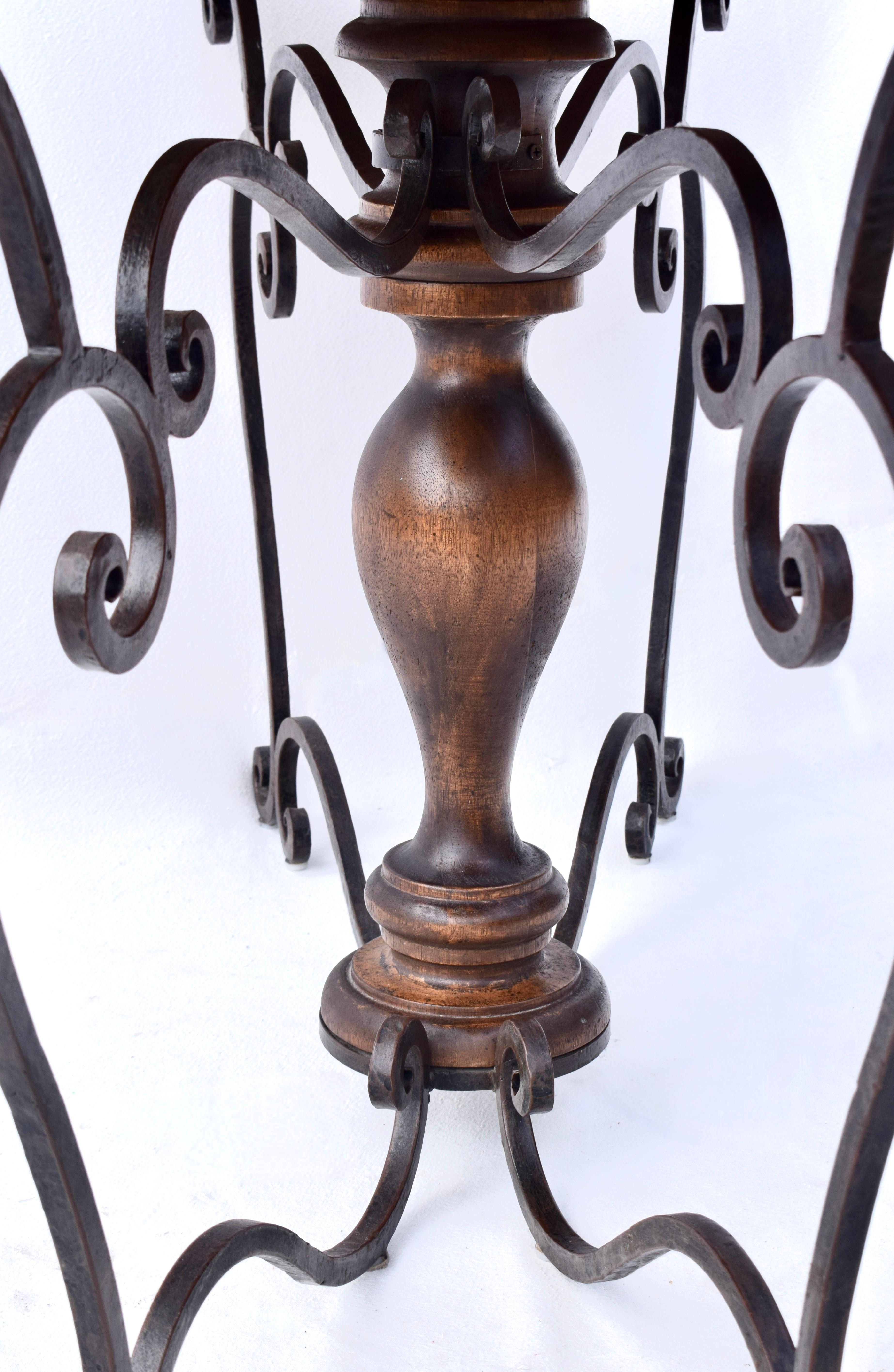Spanish Style Forged Iron Mahogany Console Table For Sale 5