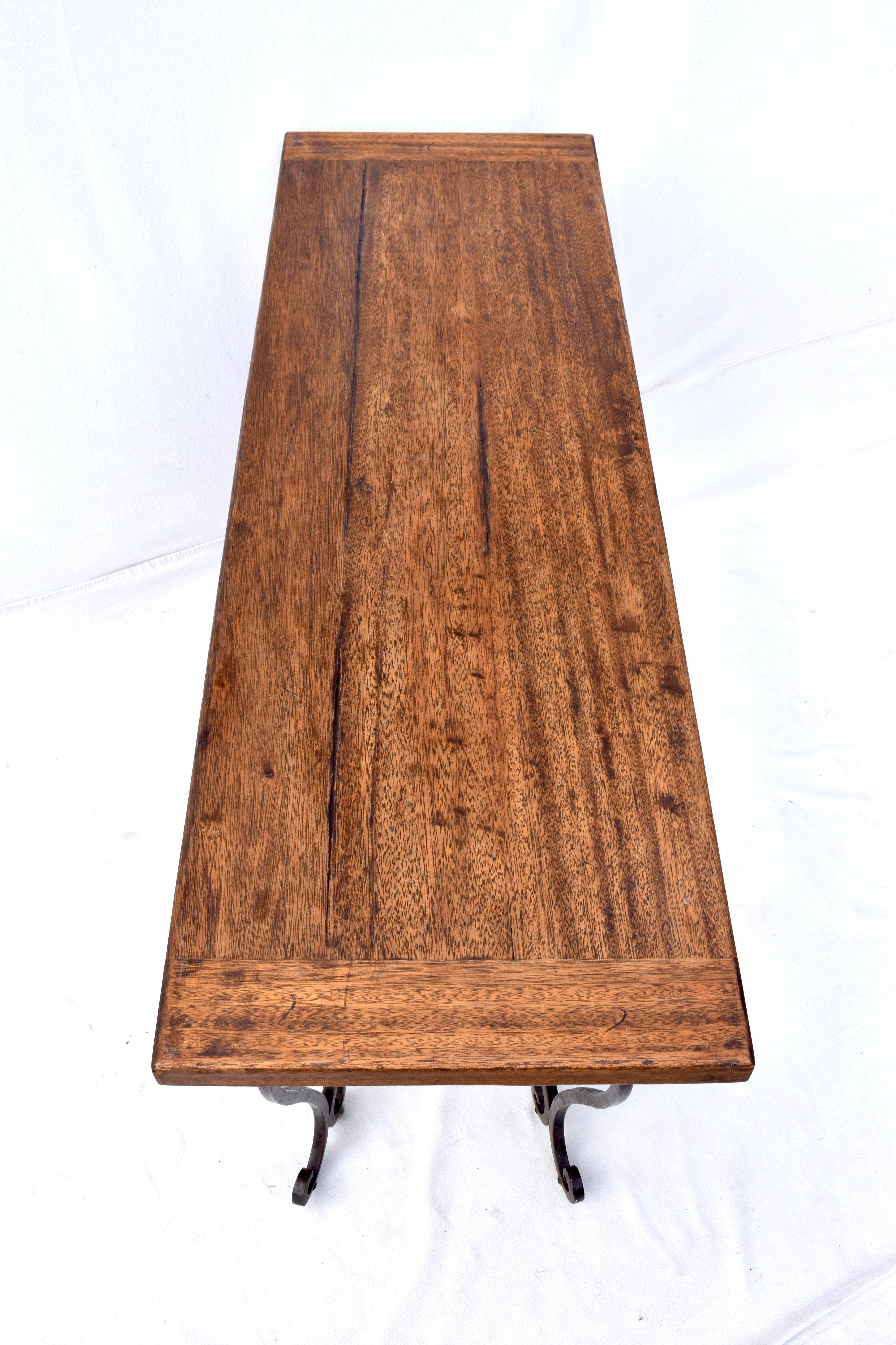 Spanish Style Forged Iron Mahogany Console Table For Sale 6