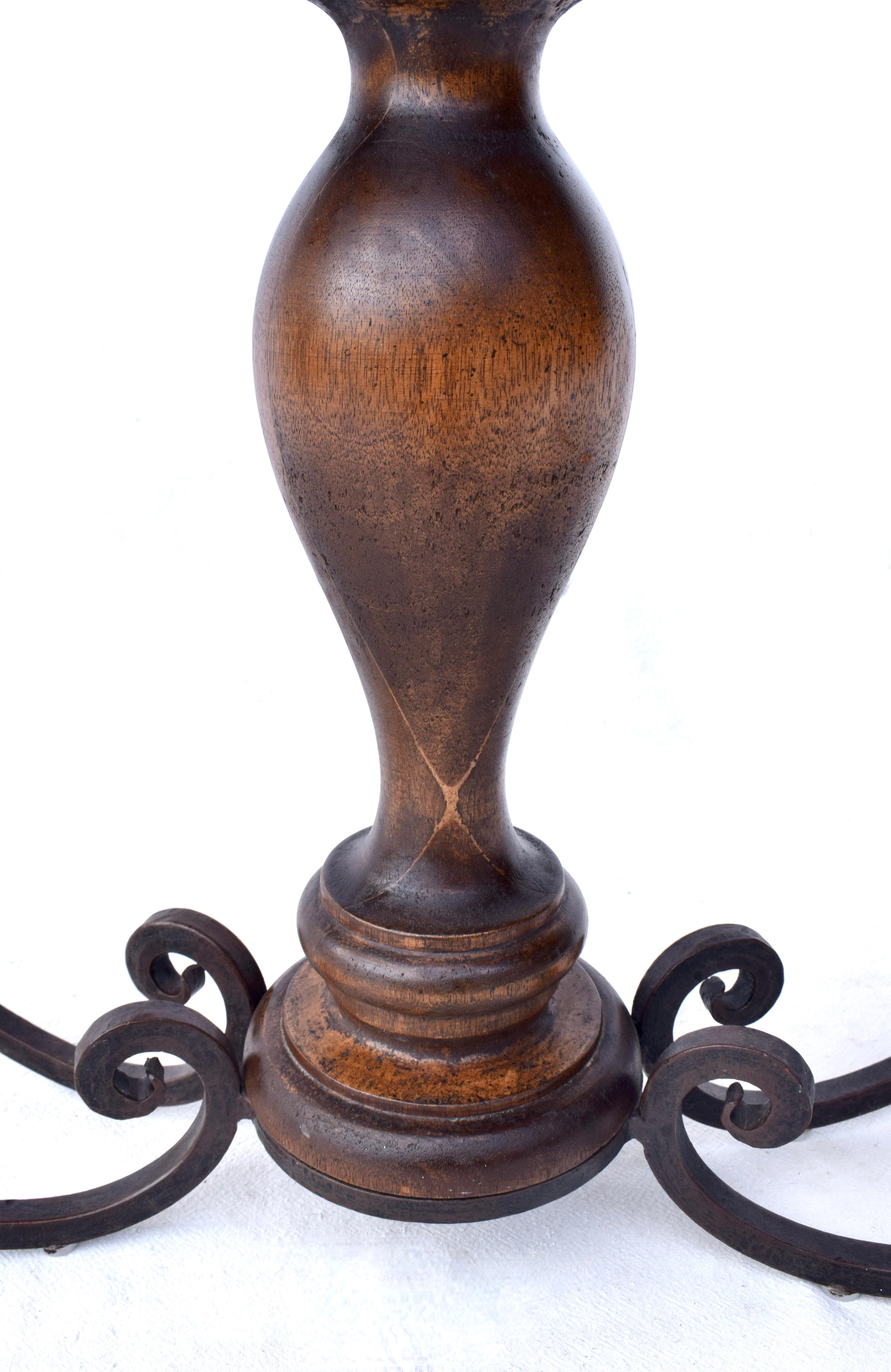Italian Spanish Style Forged Iron Mahogany Console Table For Sale