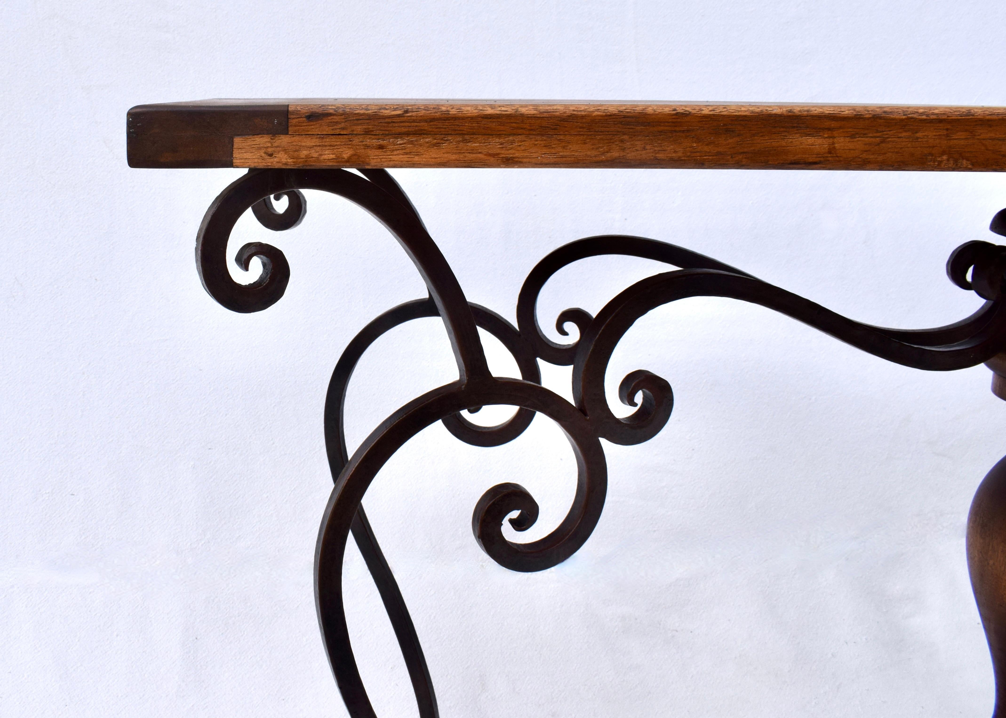 20th Century Spanish Style Forged Iron Mahogany Console Table For Sale