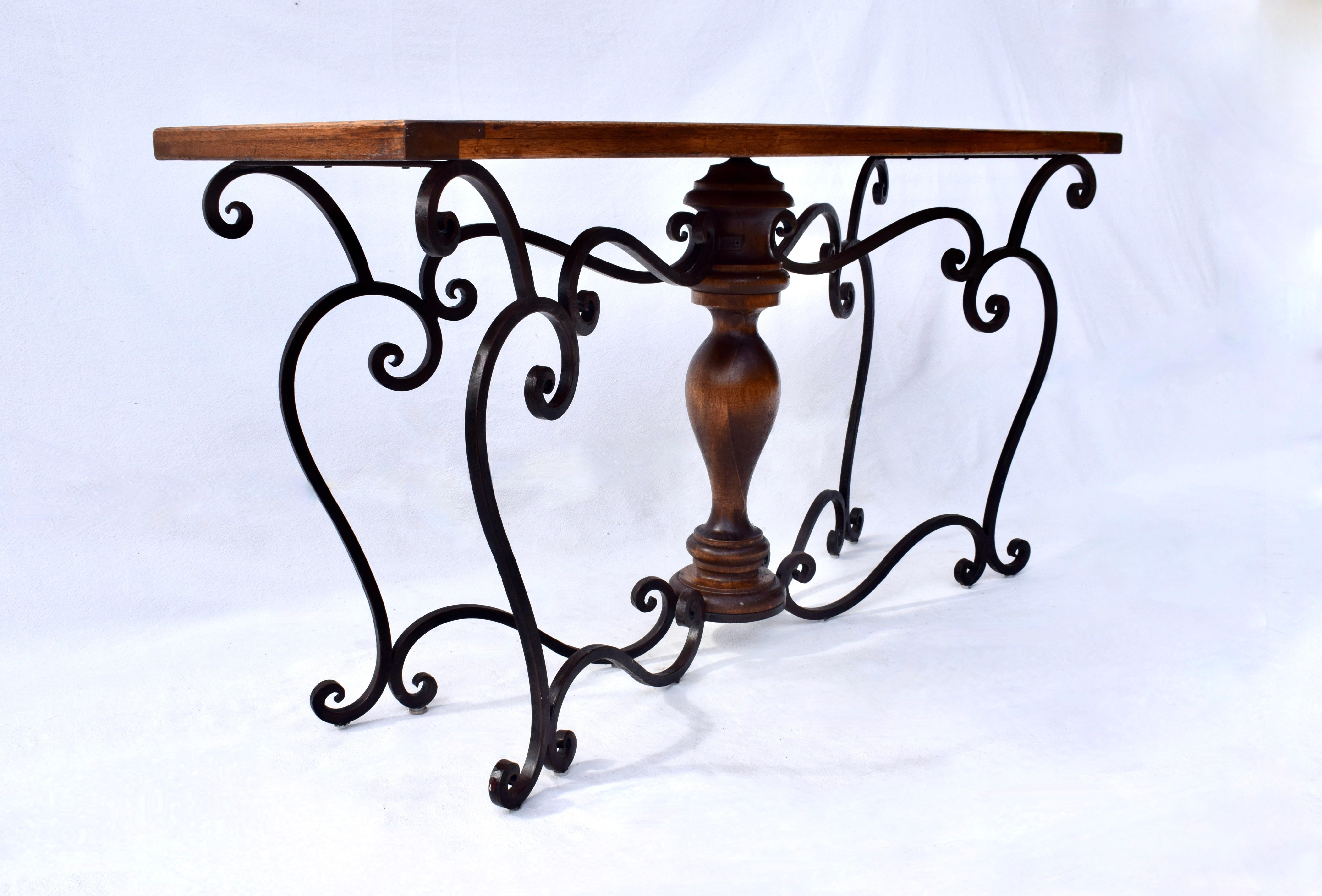 Spanish Style Forged Iron Mahogany Console Table For Sale 1