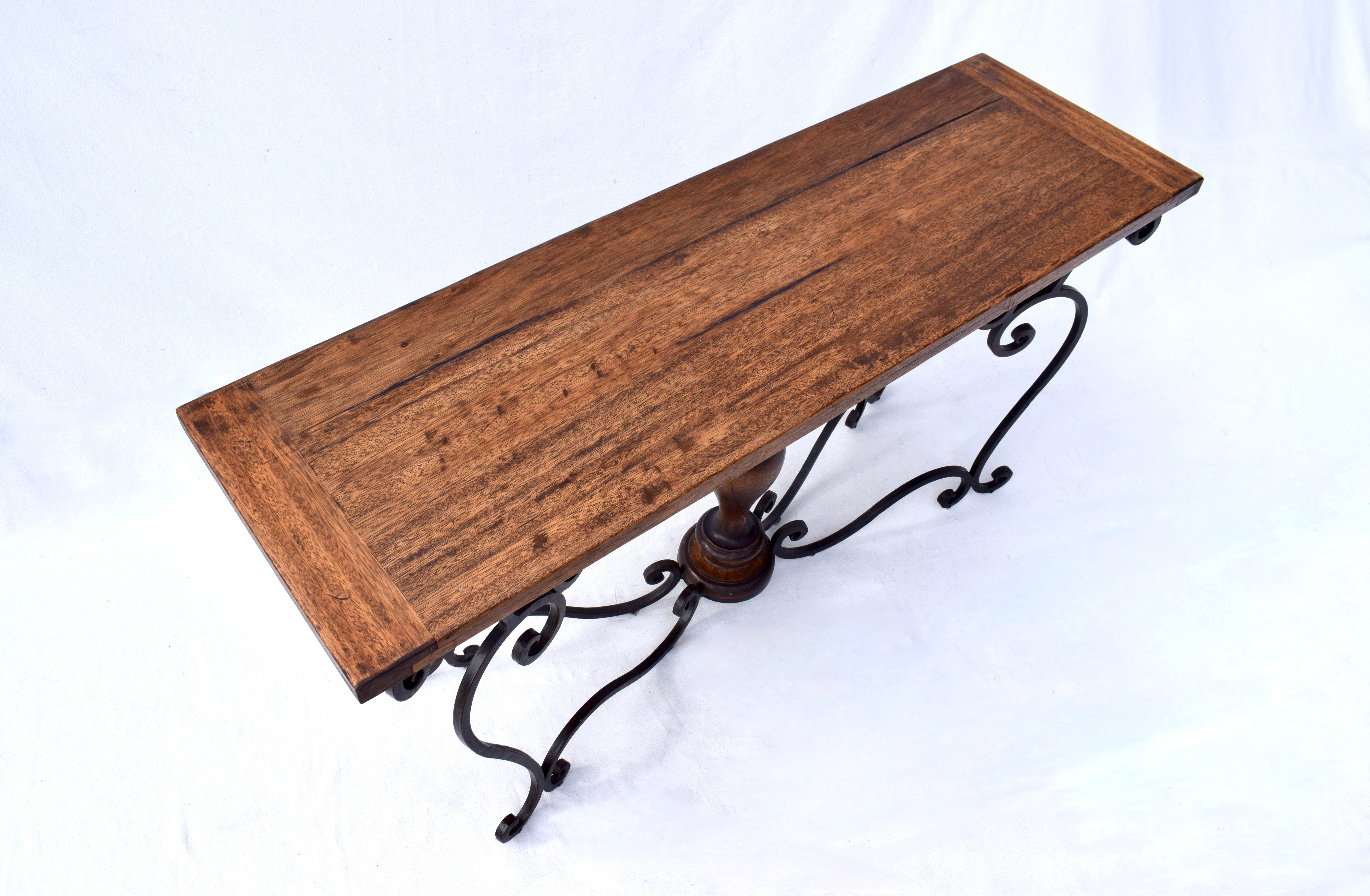 Spanish Style Forged Iron Mahogany Console Table For Sale 2